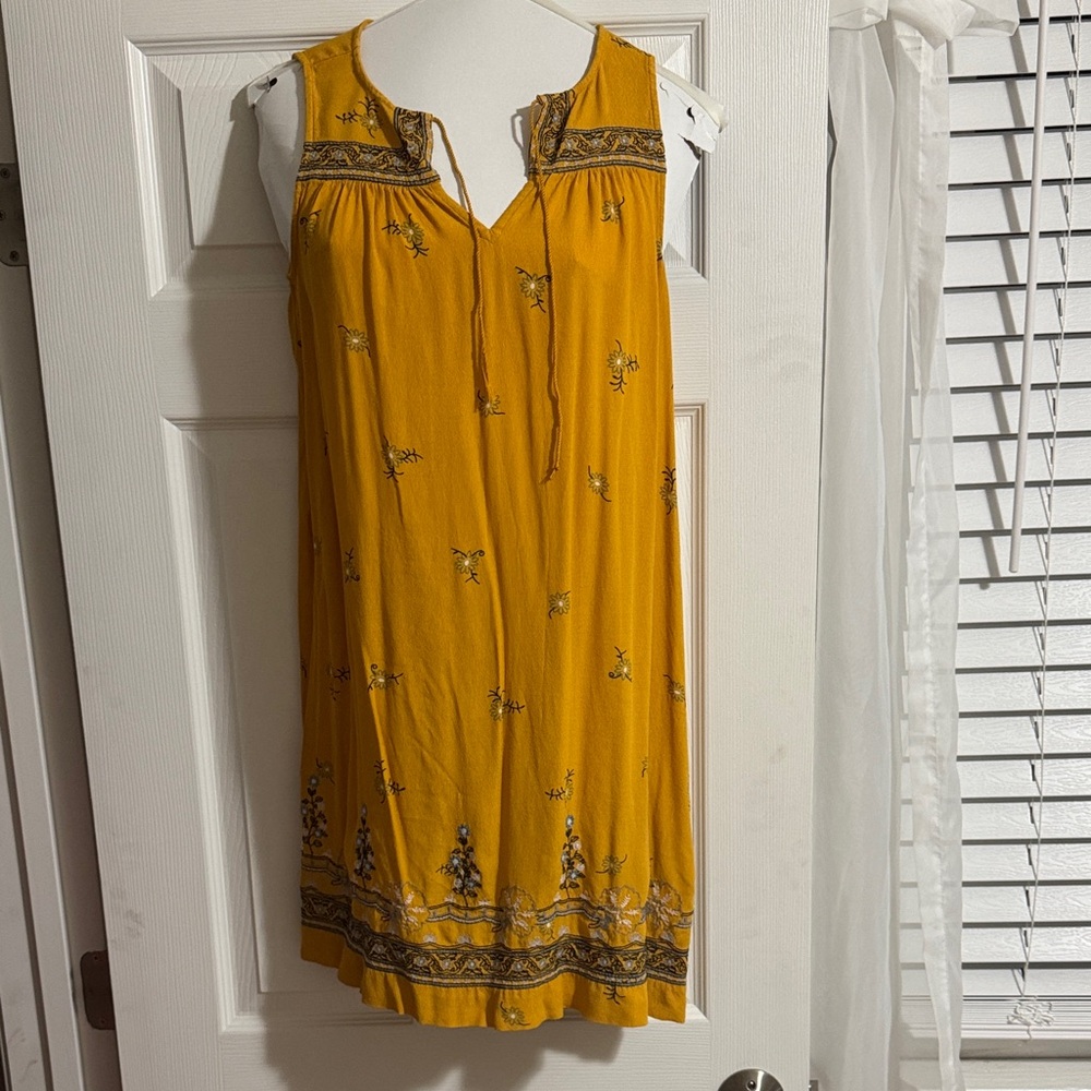 LOFT Mustard Sleeveless Dress with Embroidery